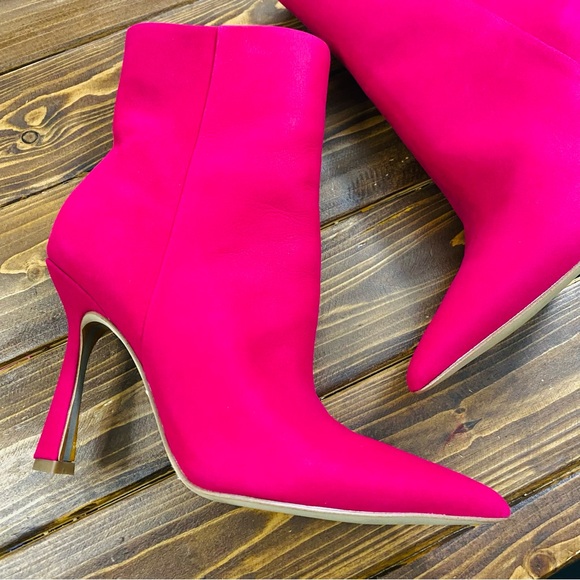 Sam Edelman Hot Pink Dollcore Genuine Leather Suede Pointed Toe Heeled Booties - Picture 3 of 12